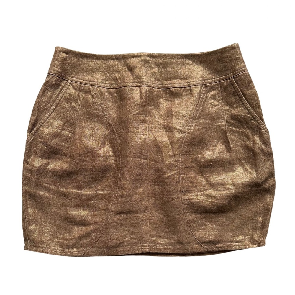 Joeffer Caoc Women’s Gold Linen Mini Skirt With Pockets Size 6